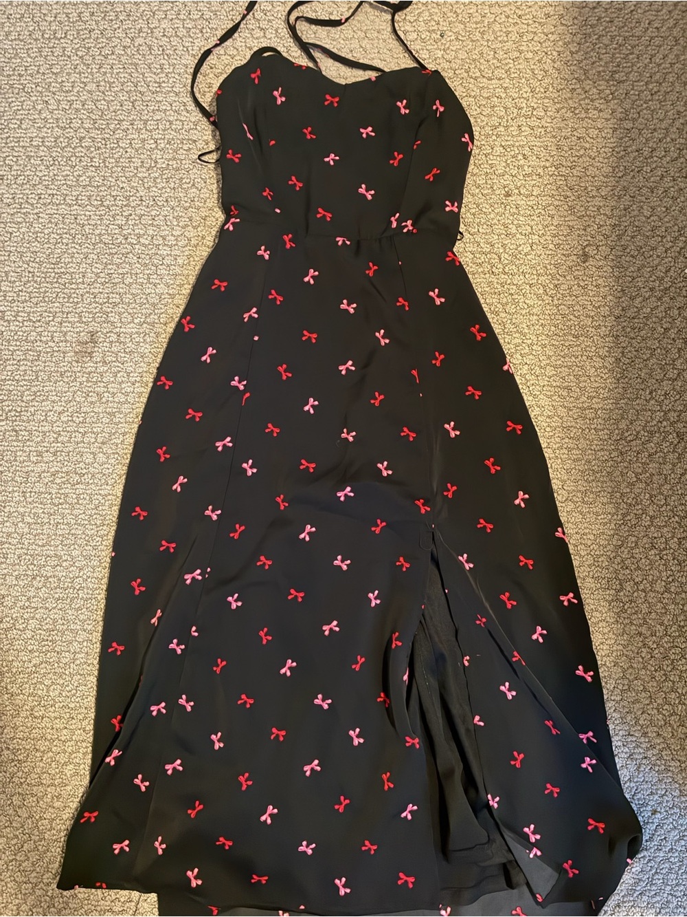 Francesca's Collections Black Maxi Dress with Pink & Red Bow Print